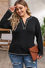 Load image into Gallery viewer, Plus Size Notched Neck Long Sleeve T-Shirt