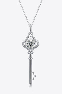 925 Sterling Silver 1 Carat Moissanite Key Pendant Necklace