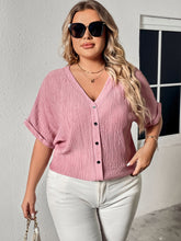 Load image into Gallery viewer, Plus Size Buttoned V-Neck Short Sleeve Blouse