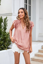 Load image into Gallery viewer, Tie Neck Ruffle Trim Blouse