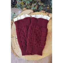 Load image into Gallery viewer, Burgundy Knitted Boot Cuffs with Lace Trim
