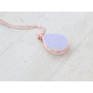 WHITE DRUZY TEARDROP NECKLACE COTTONTAIL 18" ROSEGOLD PREORDER