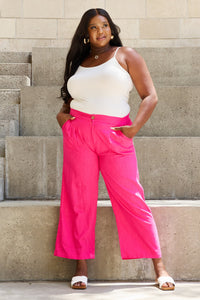 And The Why In The Mix Full Size Pleated Detail Linen Pants in Hot Pink