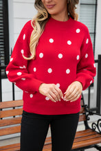 Load image into Gallery viewer, Polka Dot Round Neck Dropped Shoulder Sweater