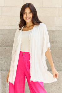 HEYSON Summer is Calling Full Size Wash Gauze Open Front Kimono in Off White
