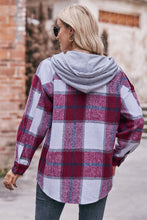 Load image into Gallery viewer, Plaid Dropped Shoulder Hooded Jacket
