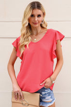 Load image into Gallery viewer, V-Neck Tied Flutter Sleeve Blouse