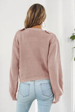 Load image into Gallery viewer, Ruffle Trim Button-Down Dropped Shoulder Sweater