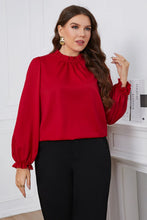Load image into Gallery viewer, Plus Size Frill Trim Flounce Sleeve Round Neck Blouse