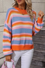 Load image into Gallery viewer, Striped Round Neck Dropped Shoulder Sweater