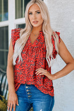 Load image into Gallery viewer, Floral Flutter Sleeve Notched Neck Blouse
