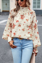 Load image into Gallery viewer, Floral Print Mock Neck Lantern Sleeve Blouse