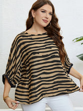 Load image into Gallery viewer, Plus Size Striped Three-Quarter Sleeve Boat Neck Top