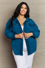 Load image into Gallery viewer, Zenana Cozy in the Cabin Full Size Fleece Elbow Patch Shacket in Teal