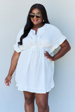 Load image into Gallery viewer, Ninexis Out Of Time Full Size Ruffle Hem Dress with Drawstring Waistband in White
