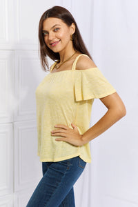Culture Code On The Move Full Size Off The Shoulder Flare Sleeve Top in Sand Yellow