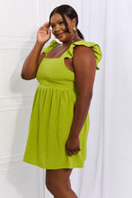 Load image into Gallery viewer, Culture Code Sunny Days Full Size Empire Line Ruffle Sleeve Dress in Lime