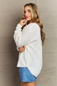 Zenana Cozy Season High Low Waffle Sweater Pullover in Ivory