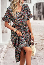 Load image into Gallery viewer, Floral V-Neck Flounce Sleeve Midi Dress