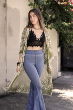 Load image into Gallery viewer, Contrast Mesh Cotton Lace Kimono Olive