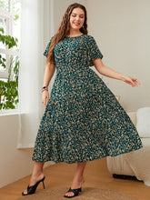 Load image into Gallery viewer, Plus Size Floral Round Neck Short Sleeve Midi Dress