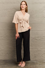 Load image into Gallery viewer, V-Neck Tie Front Half Sleeve Blouse