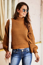 Load image into Gallery viewer, Turtleneck Dropped Shoulder Rib-Knit Sweater
