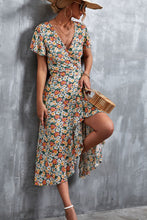Load image into Gallery viewer, Floral Surplice Neck Tied Midi Dress