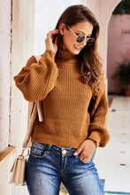 Load image into Gallery viewer, Turtleneck Dropped Shoulder Rib-Knit Sweater