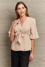 Load image into Gallery viewer, V-Neck Tie Front Half Sleeve Blouse