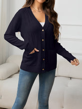 Load image into Gallery viewer, V-Neck Long Sleeve Buttoned Knit Top with Pocket