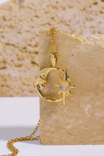Load image into Gallery viewer, Copper 14K Gold Pleated Moon &amp; Star Shape Pendant Necklace