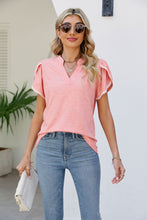 Load image into Gallery viewer, Pom-Pom Trim Petal Sleeve Notched Neck Top