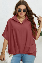Load image into Gallery viewer, Plus Size Collared Half Sleeve Hem Detail Top