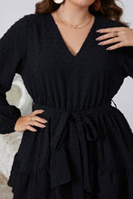 Load image into Gallery viewer, Plus Size Swiss Dot Tie Waist V-Neck Dress