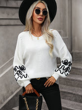 Load image into Gallery viewer, Contrast Drop Shoulder Round Neck Sweater