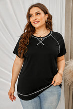Load image into Gallery viewer, Plus Size Contrast Stitching Crewneck Tee