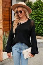 Load image into Gallery viewer, Openwork Round Neck Dropped Shoulder Knit Top