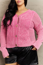 Load image into Gallery viewer, HEYSON Soft Focus Full Size Wash Cable Knit Cardigan in Fuchsia