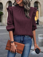 Load image into Gallery viewer, Mock Neck Ruffle Shoulder Blouse