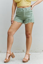 Load image into Gallery viewer, RISEN Katie Full Size High Waisted Distressed Shorts in Gum Leaf