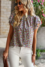Load image into Gallery viewer, Floral Round Neck Flutter Sleeve Blouse