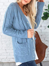 Load image into Gallery viewer, Cable-Knit Buttoned Cardigan with Pockets