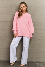 Load image into Gallery viewer, Zenana Comfort Awaits Slouchy Side Slit Sweater in Pink