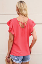 Load image into Gallery viewer, V-Neck Tied Flutter Sleeve Blouse