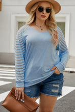 Load image into Gallery viewer, Plus Size Sheer Striped Sleeve V-Neck Top