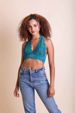 Load image into Gallery viewer, Floral Lace Halter Bralette Small / Teal
