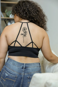 Flower Back Tattoo Bralette 1X/2X / Black