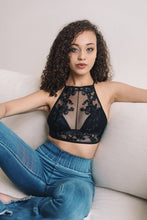 Load image into Gallery viewer, Flower Embroidery High Neck Bralette Small / Black