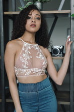 Load image into Gallery viewer, Flower Embroidery High Neck Bralette Small / Rose